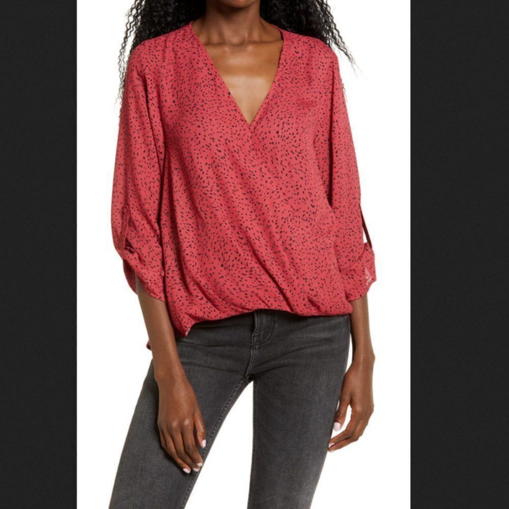 All‎ in Favor Surplice Pink & Black Blouse Size Small